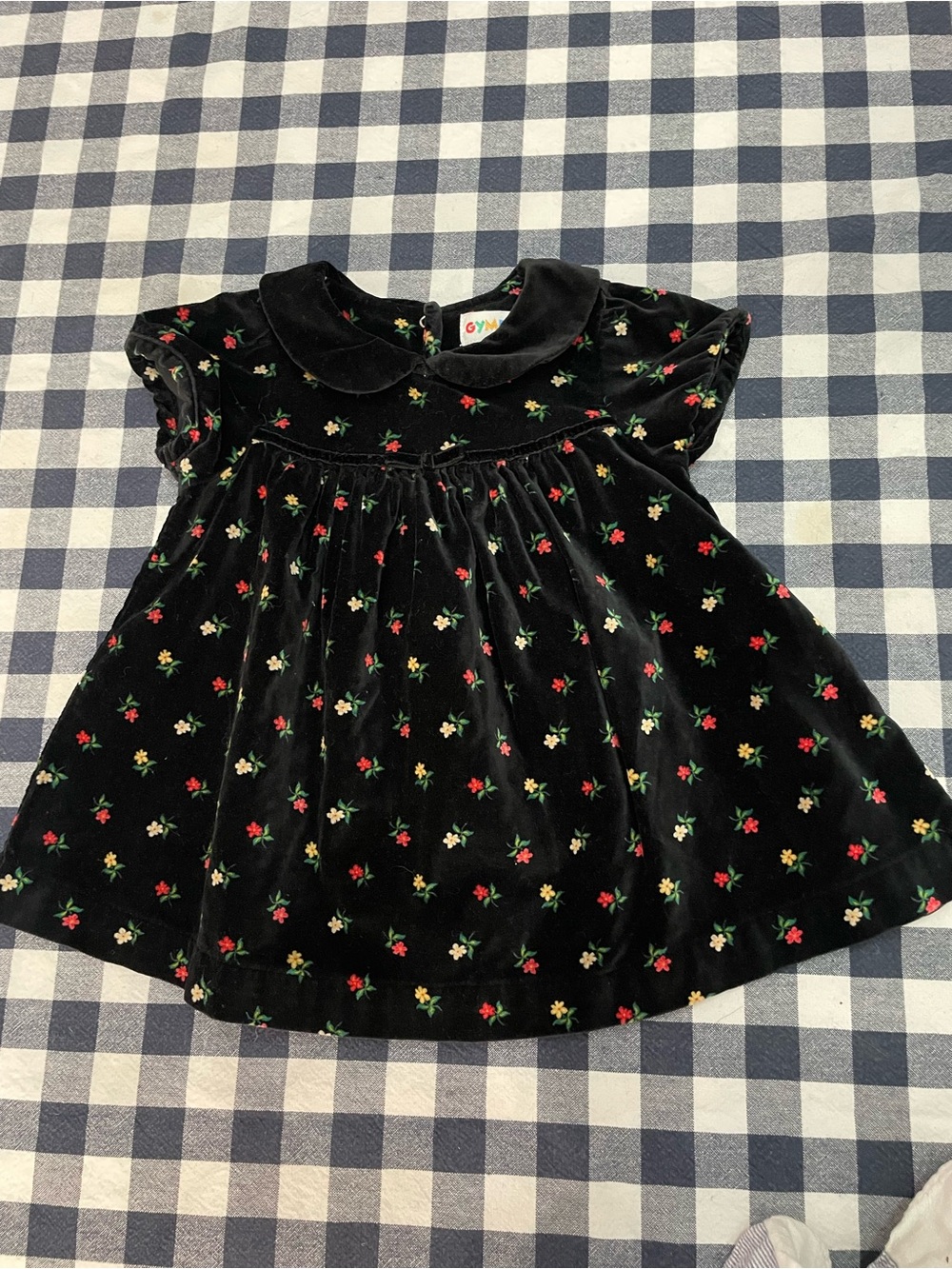 Gymboree Rainbow Tag Black Velvet Floral Dress 6-12M Vintage